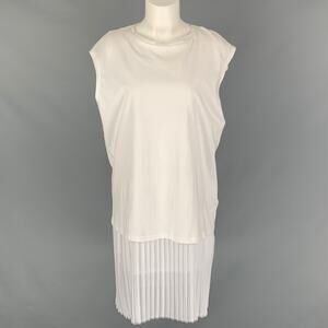 EACH X OTHER Size M White Cotton & Polyester Pleated Dress